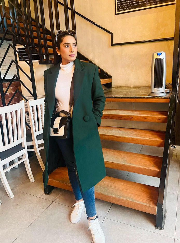 Dark Green Coat Front Runner Wool Blend Belted Coat Dark Green