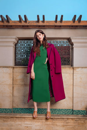 GREED- Magenta Wool Long Overcoat For Women