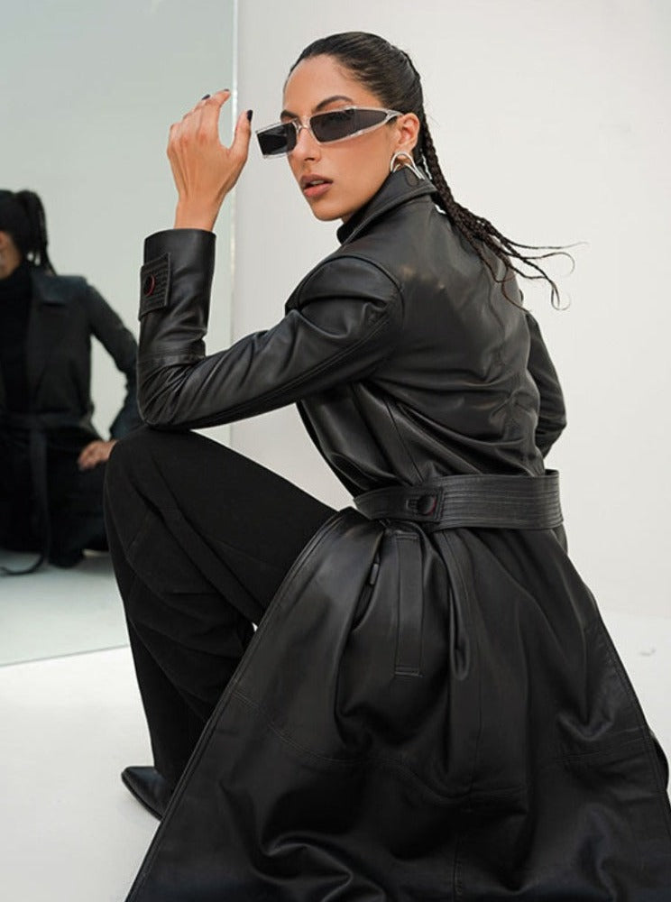 Rive - Black Long Leather Coat