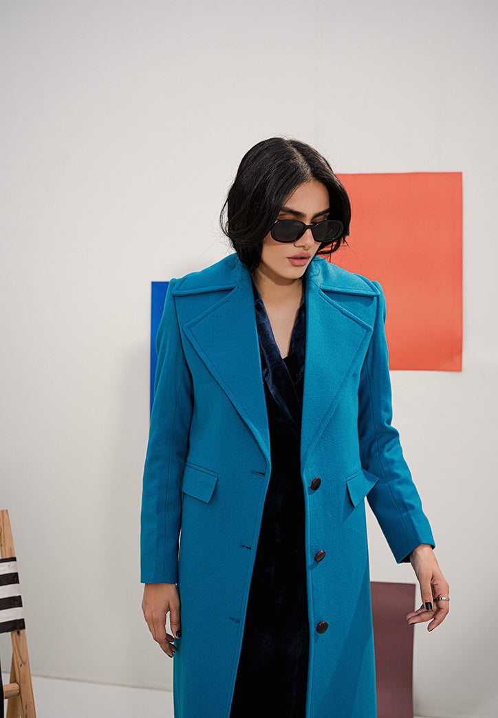 Neurotic Blue De France Ladies Long Coat Chaos Official Opulent Luxury in Wool Long Coats Leather Jackets and Trench Coats