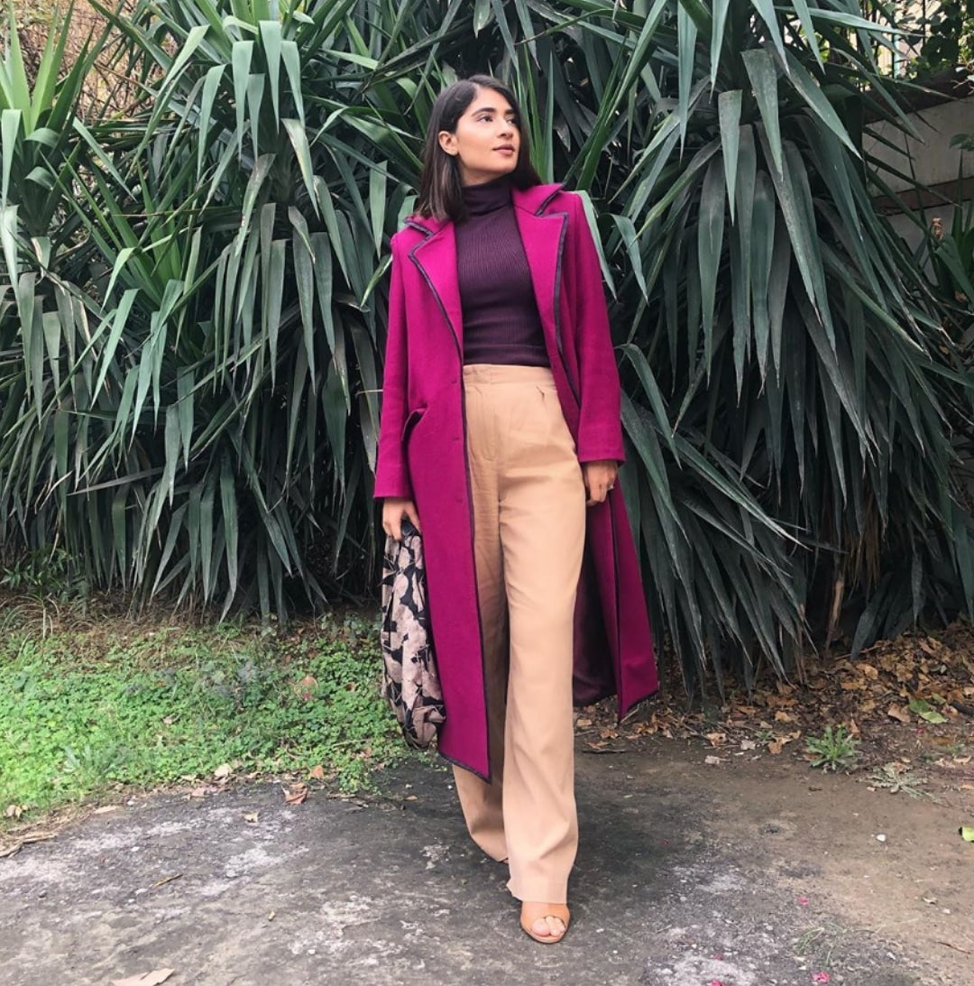 GREED Magenta Wool Long Overcoat For Women Chaos Official Opulent Luxury in Wool Long Coats Leather Jackets and Trench Coats